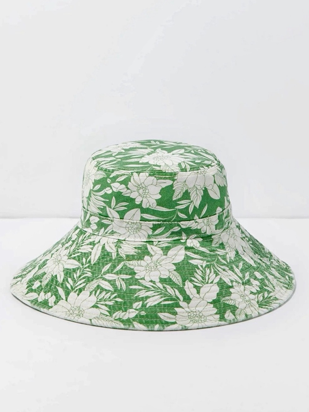 AE Road Tripper Hat Green Floral Prints Wide-Brim Bucket Hat Sun Hat One Size